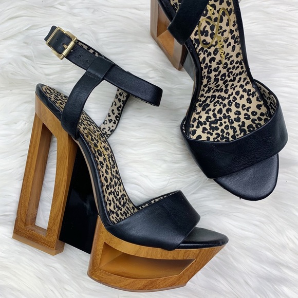 Jessica Simpson Shoes - Jessica Simpson Tanya Black Architectural Cutout Leather Platform Wedges 7.5